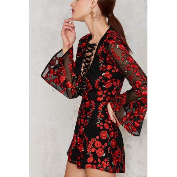 RARE Nasty Gal Sworn to Secrecy Embroidered Rose Romper - Picture 3 of 8